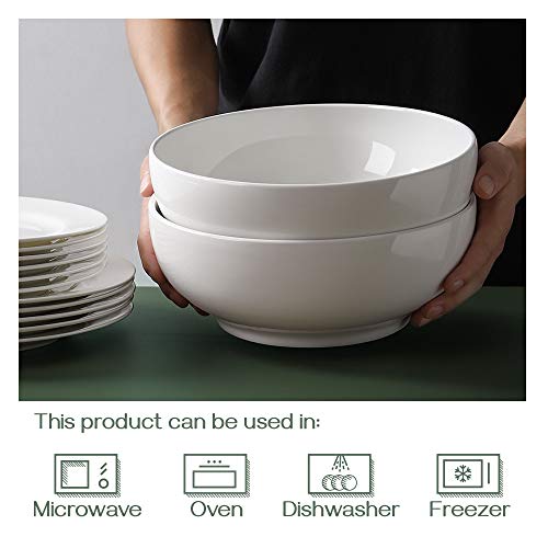 DOWAN Serving Bowls, Large Salad Bowls, 9.5" White Ceramic Fruit Bowls for Entertaining, Side Dishes, Pho, Pasta, Dinner Parties, Kitchen Decor, Microwave & Dishwasher Safe, Easy Clean