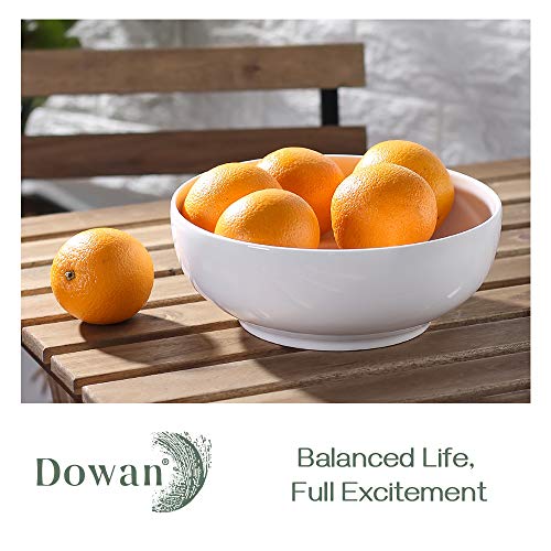 DOWAN Serving Bowls, Large Salad Bowls, 9.5" White Ceramic Fruit Bowls for Entertaining, Side Dishes, Pho, Pasta, Dinner Parties, Kitchen Decor, Microwave & Dishwasher Safe, Easy Clean