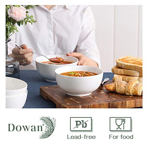 DOWAN 22 OZ White Ceramic Bowls Set of 4 - Perfect for Soup Bowls for Kitchen, Cereal Bowl, Ramen Bowl, Microwave Safe for Oatmeal, Fruit,Salad and Rice Bowl - Dishwasher & Microwave Safe