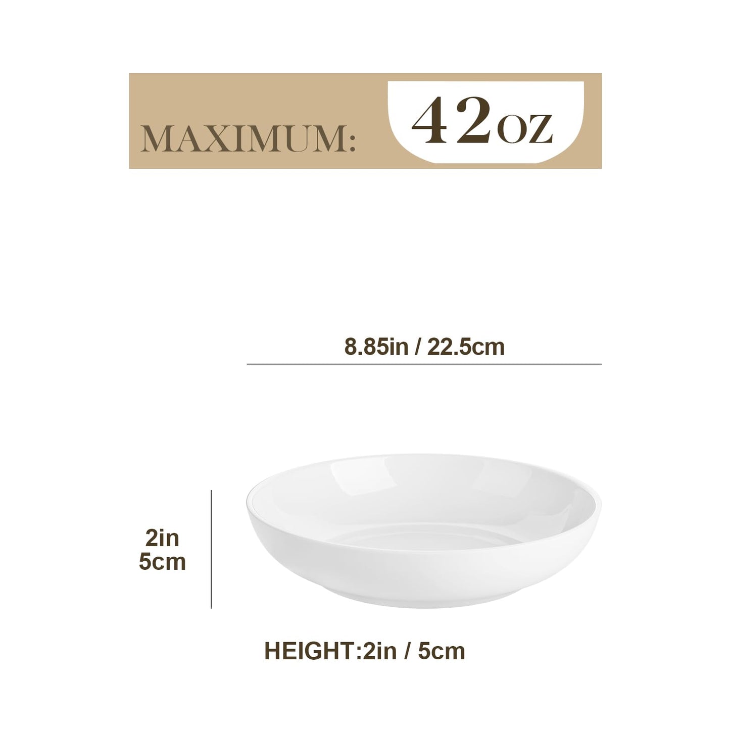 MALACASA 8.85" Large Pasta Bowls, 42 OZ White Salad Bowls Soup Bowls, Porcelain Serving Bowls Set of 4, Large Kitchen Bowl Plates Pasta Plates, Microwave & Dishwasher Safe, Series REGULAR