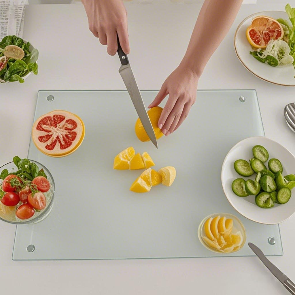 LANGBOHOS 2-Pack Tempered Glass Cutting Boards, 12x16 & 8x12 Inches, Non-Slip Scratch-Resistant Clear Countertop Protector, Heat Resistant Easy Clean Multipurpose Glass Chopping Boards for Kitchen