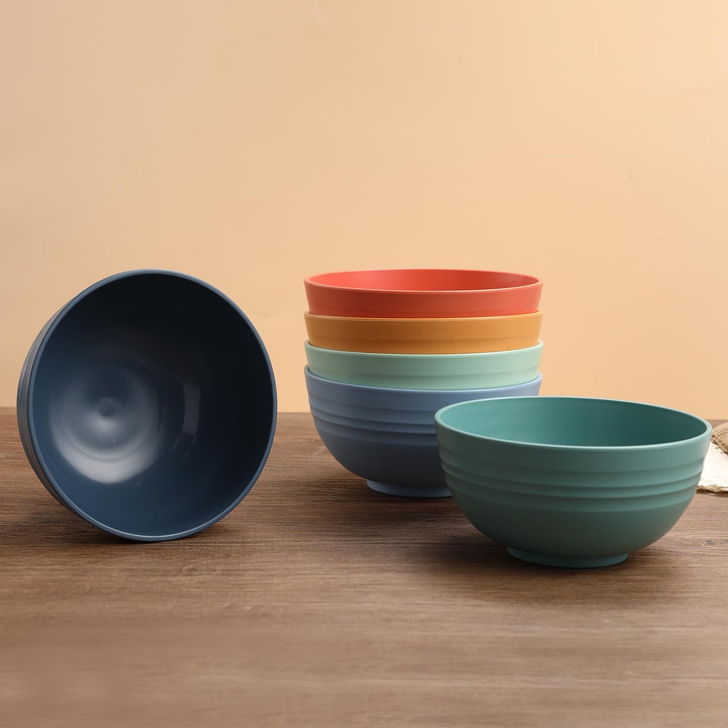 HEYCOME 12 Pcs Unbreakable Cereal Bowls Set, 26 Oz Wheat Straw Bowls Set, Microwave & Dishwasher Safe Bowls for Kitchen, Reusable Plastic Bowls for Soup, Salad and Snack, BPA Free, Multicolor