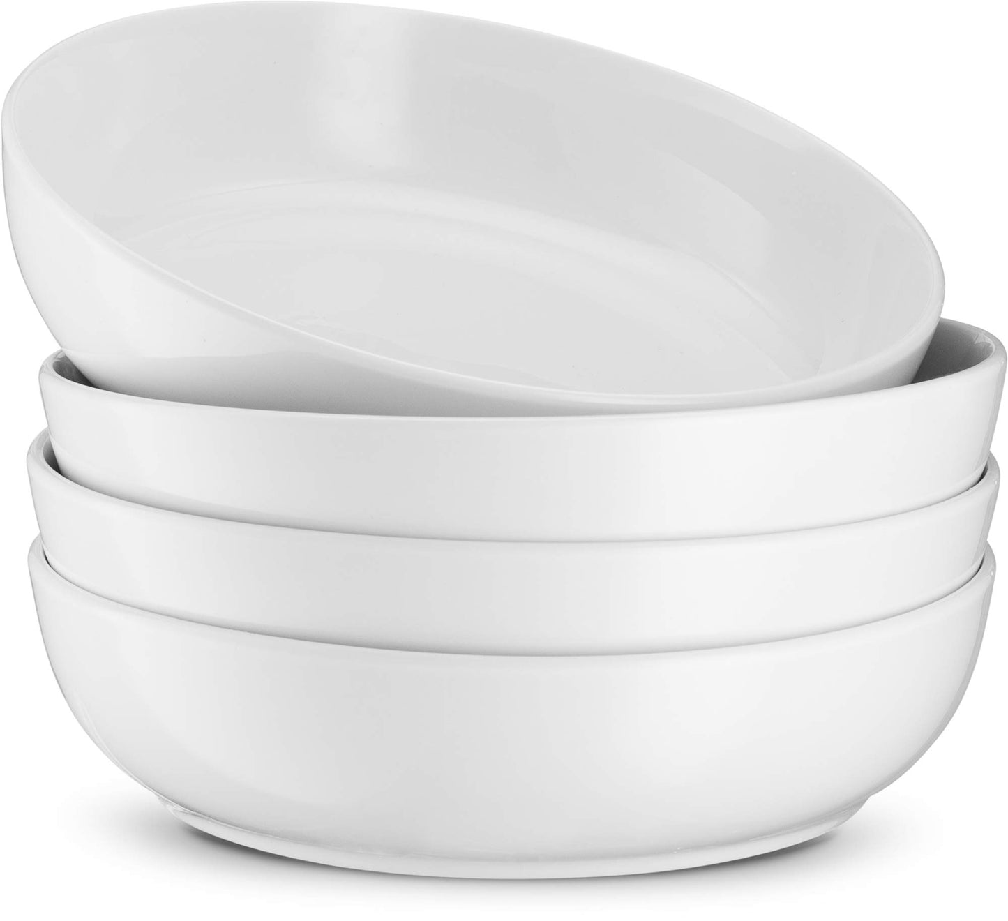 KooK Pasta Bowl, Salad Bowls, Bowls, Serving Bowls, Soup, Ceramic, Large Capacity, Microwave & Dishwasher Safe, Set of 4, 40 Oz, (White)