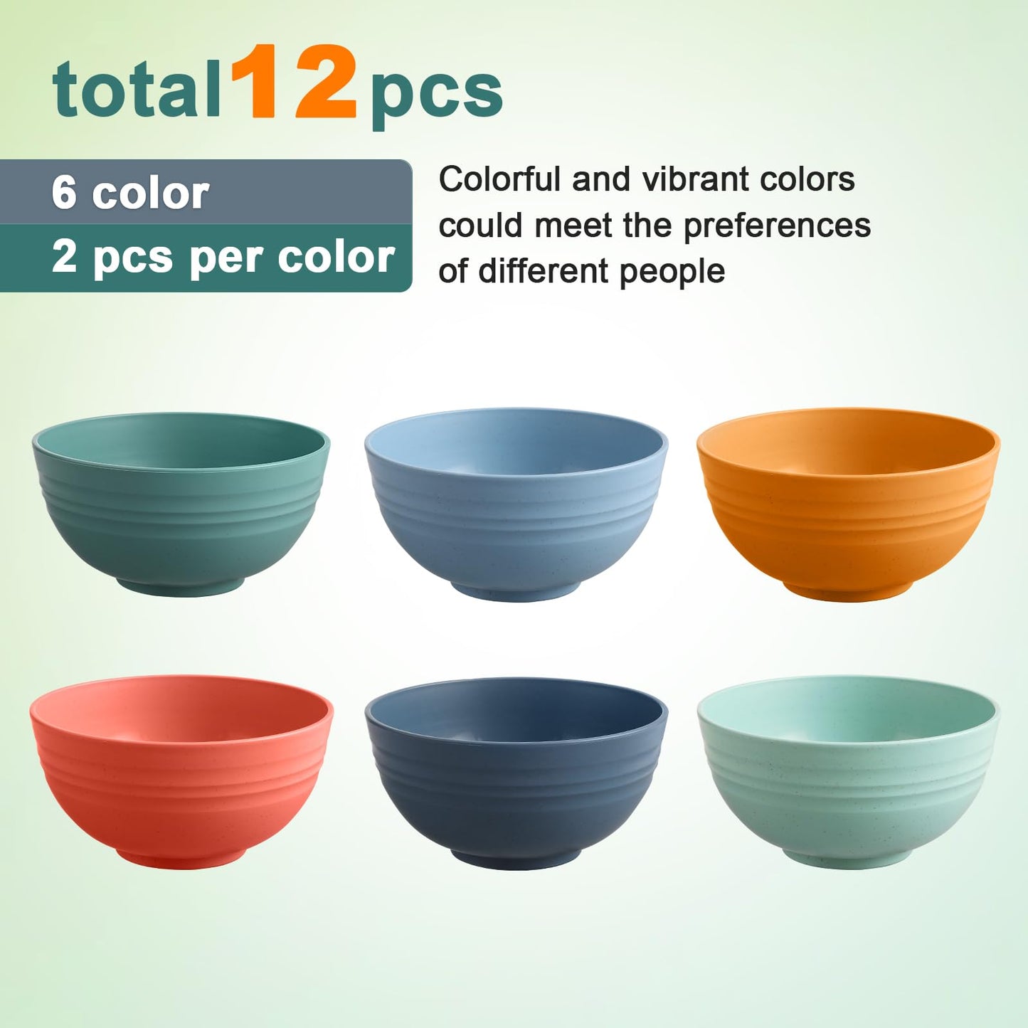 HEYCOME 12 Pcs Unbreakable Cereal Bowls Set, 26 Oz Wheat Straw Bowls Set, Microwave & Dishwasher Safe Bowls for Kitchen, Reusable Plastic Bowls for Soup, Salad and Snack, BPA Free, Multicolor