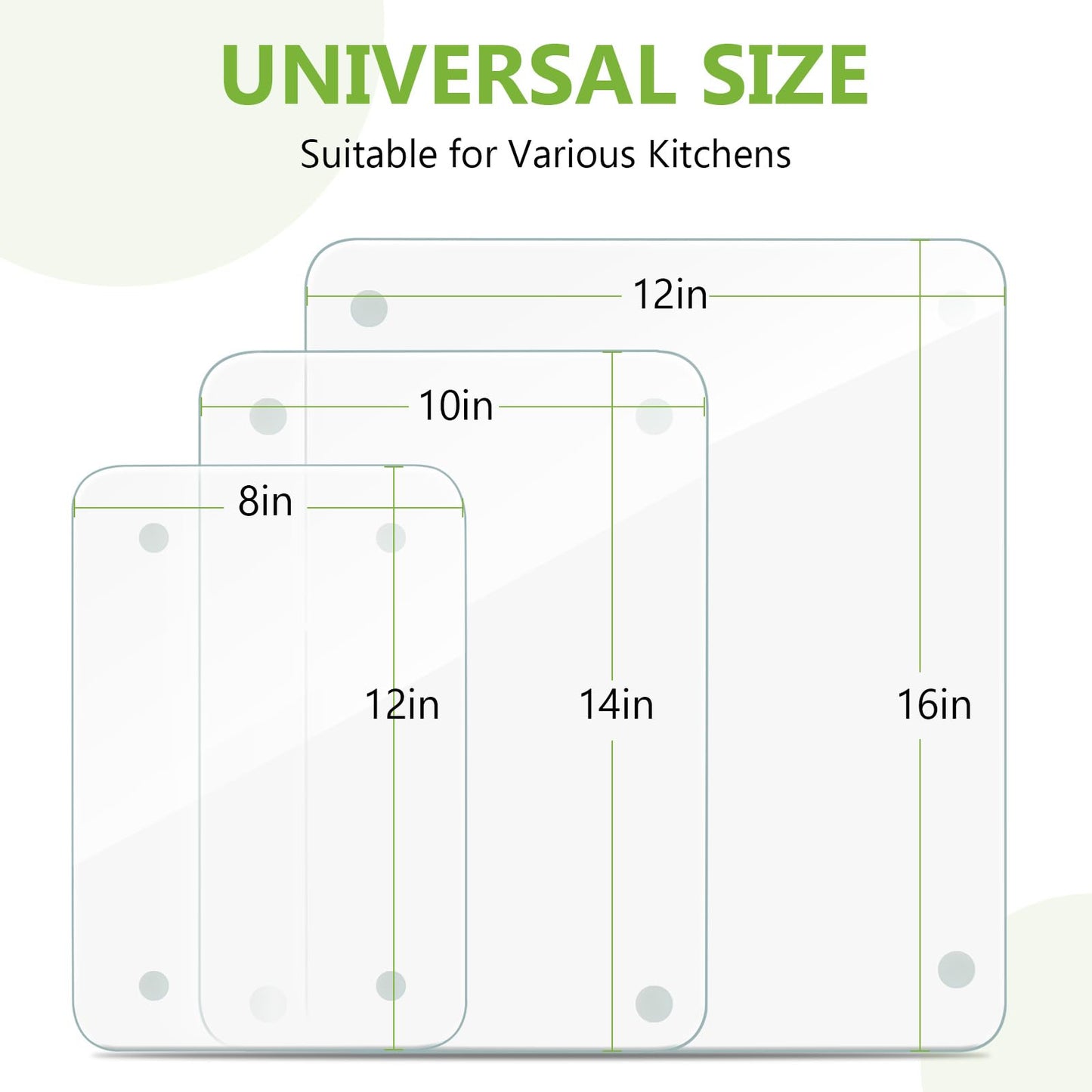 Tempered Glass Cutting Board for Kitchen, Clear Glass Cutting Board with Rubber Feet, Scratch, Heat, Shatter Resistant and Easy to Clean(8"x12" & 10"x14" & 12"x16")