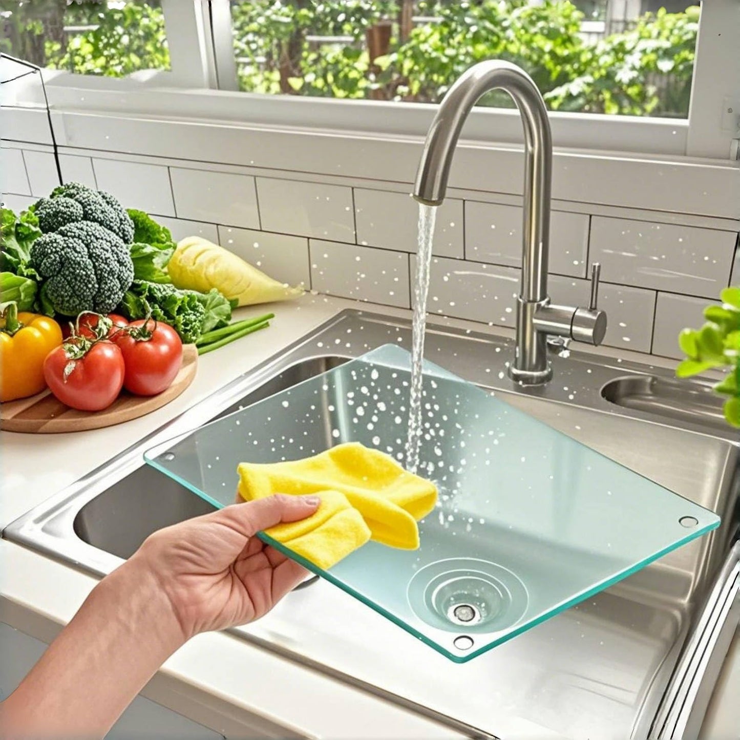 LANGBOHOS 2-Pack Tempered Glass Cutting Boards, 12x16 & 8x12 Inches, Non-Slip Scratch-Resistant Clear Countertop Protector, Heat Resistant Easy Clean Multipurpose Glass Chopping Boards for Kitchen