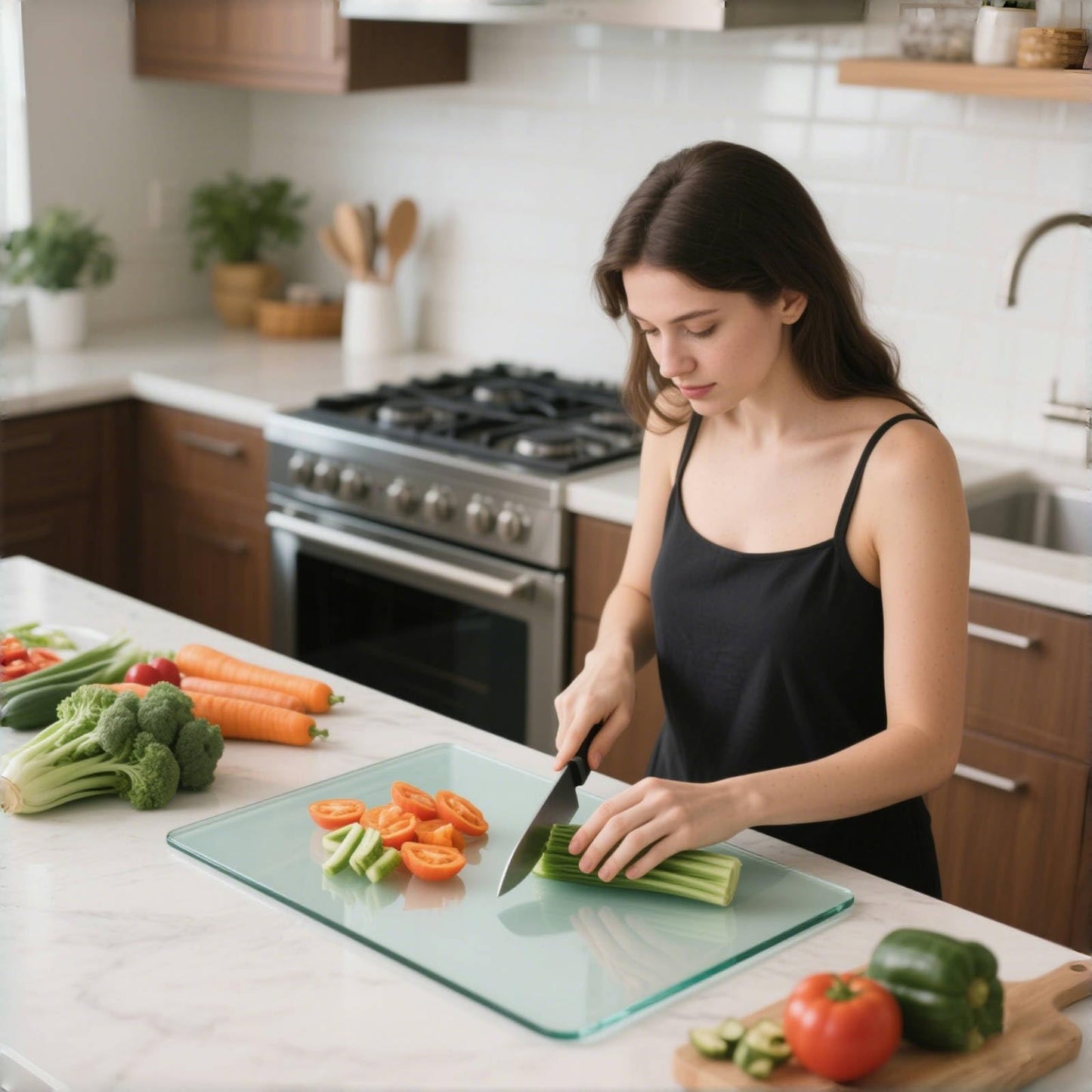LANGBOHOS 2-Pack Tempered Glass Cutting Boards, 12x16 & 8x12 Inches, Non-Slip Scratch-Resistant Clear Countertop Protector, Heat Resistant Easy Clean Multipurpose Glass Chopping Boards for Kitchen