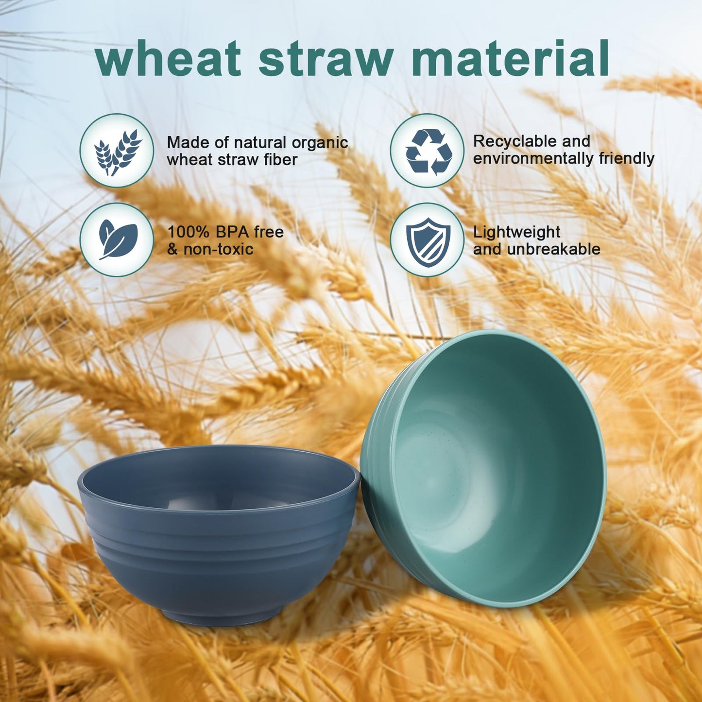 HEYCOME 12 Pcs Unbreakable Cereal Bowls Set, 26 Oz Wheat Straw Bowls Set, Microwave & Dishwasher Safe Bowls for Kitchen, Reusable Plastic Bowls for Soup, Salad and Snack, BPA Free, Multicolor