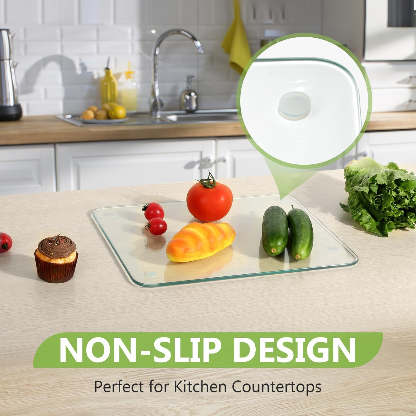 Tempered Glass Cutting Board for Kitchen, Clear Glass Cutting Board with Rubber Feet, Scratch, Heat, Shatter Resistant and Easy to Clean(8"x12" & 10"x14" & 12"x16")