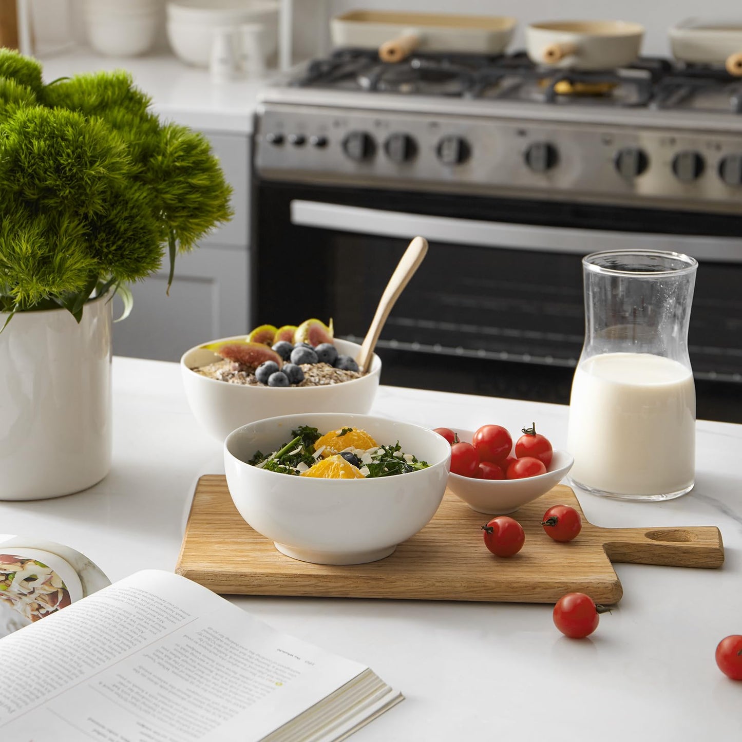 DOWAN 22 OZ White Ceramic Bowls Set of 4 - Perfect for Soup Bowls for Kitchen, Cereal Bowl, Ramen Bowl, Microwave Safe for Oatmeal, Fruit,Salad and Rice Bowl - Dishwasher & Microwave Safe