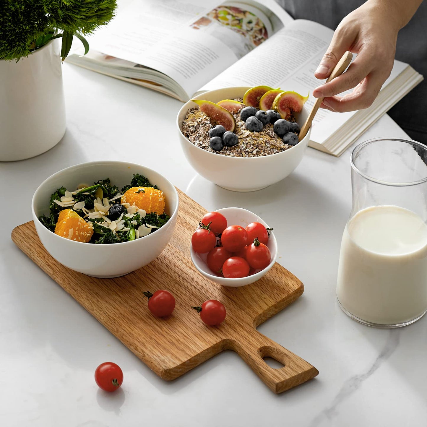 DOWAN 22 OZ White Ceramic Bowls Set of 4 - Perfect for Soup Bowls for Kitchen, Cereal Bowl, Ramen Bowl, Microwave Safe for Oatmeal, Fruit,Salad and Rice Bowl - Dishwasher & Microwave Safe
