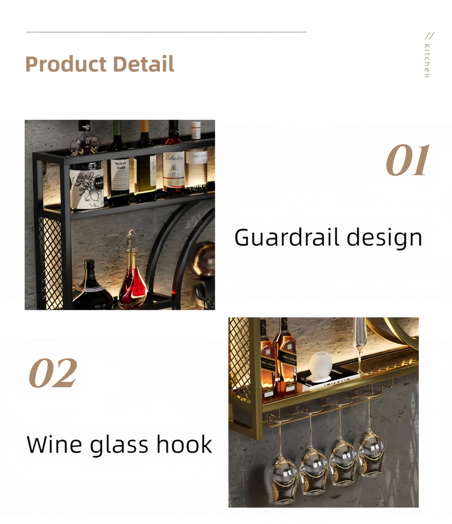 HFTUW 39 Inch Metal Wall Mounted Wine Rack, 3-Tier Bar Shelf with Glass Holder, Modern Large Capacity Liquor Bottle Display Shelf for Home Bar, Dining Room & Kitchen, Black