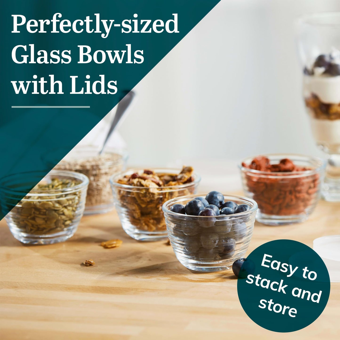 Libbey Small Glass Bowls with Lids, 6.25 ounce, Set of 8, Clear, 3.45-inch Diameter
