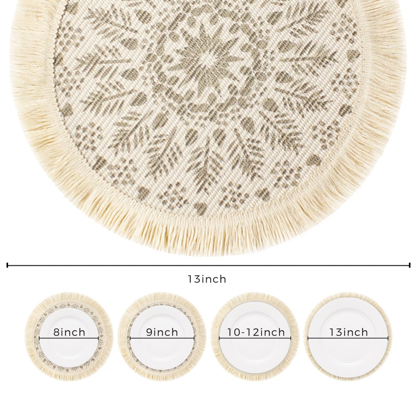 RIOOP Round Braided Placemats Set of 4, Washable Heat Resistant Non-Slip Cotton Polyester Circle Boho Woven Place Mats for Dining Table Decor, Kitchen, Parties, Family Meals, 13 inch A