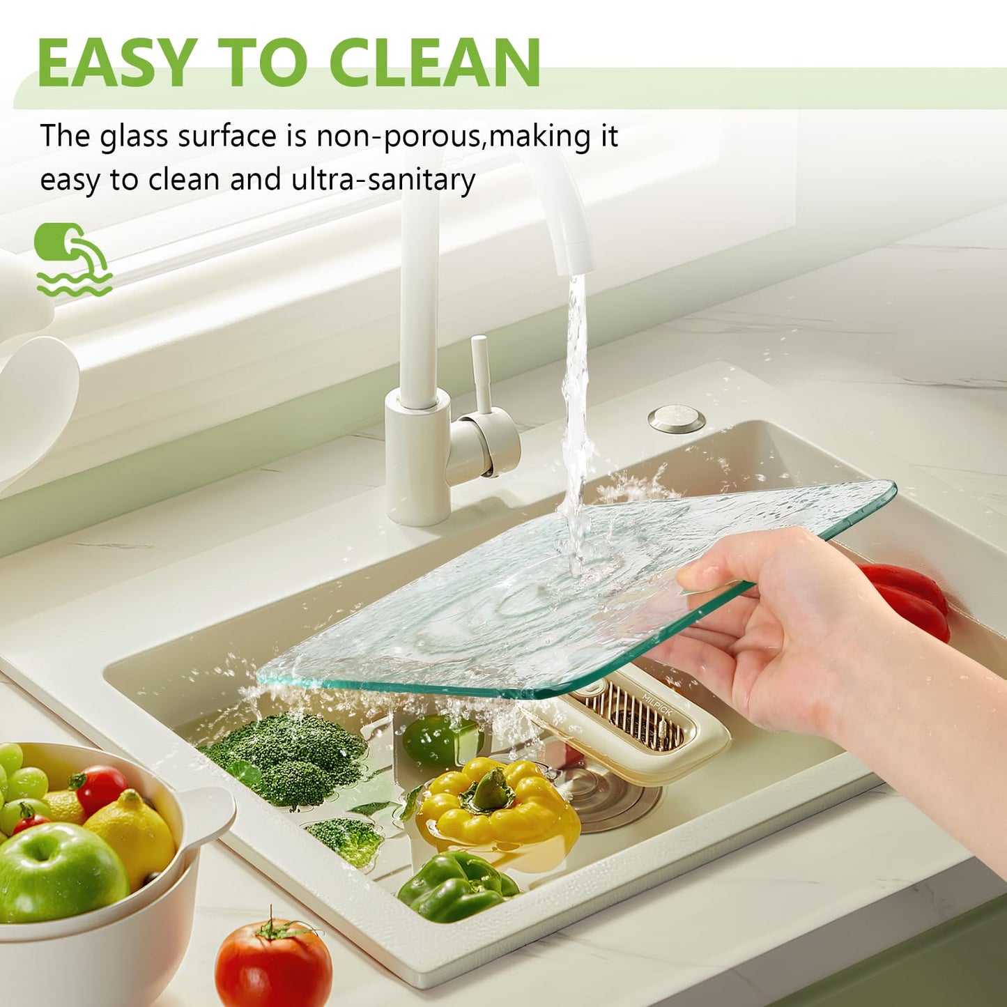 Tempered Glass Cutting Board for Kitchen, Clear Glass Cutting Board with Rubber Feet, Scratch, Heat, Shatter Resistant and Easy to Clean(8"x12" & 10"x14" & 12"x16")