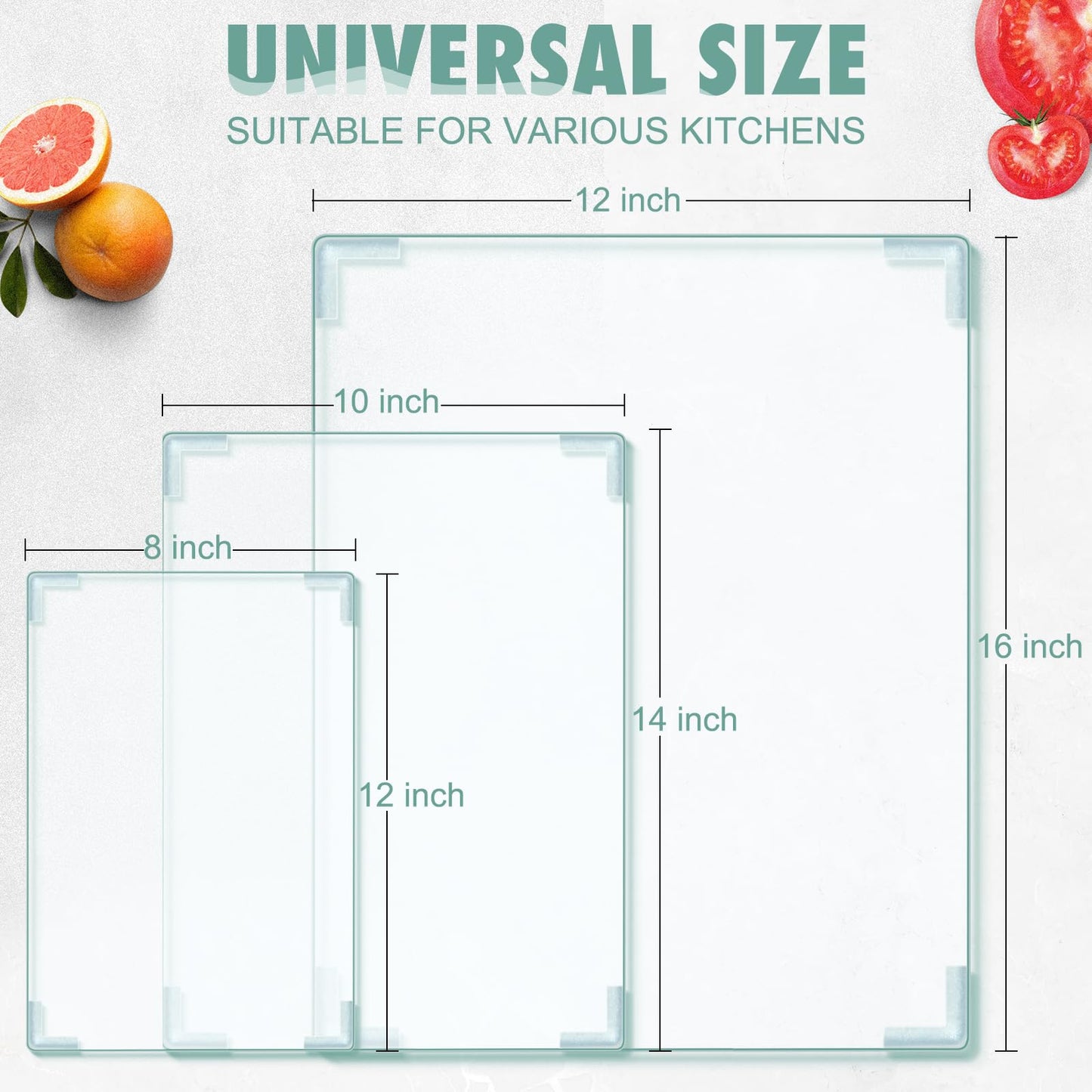 3Pcs Tempered Glass Cutting Board for Kitchen Counter, FAAYUCK Glass Cutting Board with Non-Slip Feet, Heat Resistant, Non-Slip, Scratch Resistant, Shatter Resistant (8"x12"&10"x14"&12"x16")