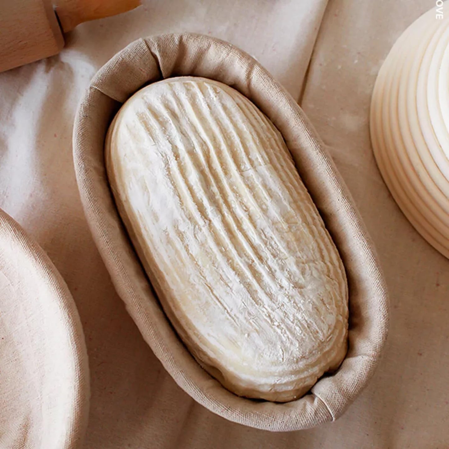 Ineyger Banneton Bread Proofing Basket - 10 inch Banneton Basket Sourdough Proofing Baskets Set of 2 Oval Proofing Bowls with Liners for Professional & Home Artisan Sourdough Bread Baking Supplies