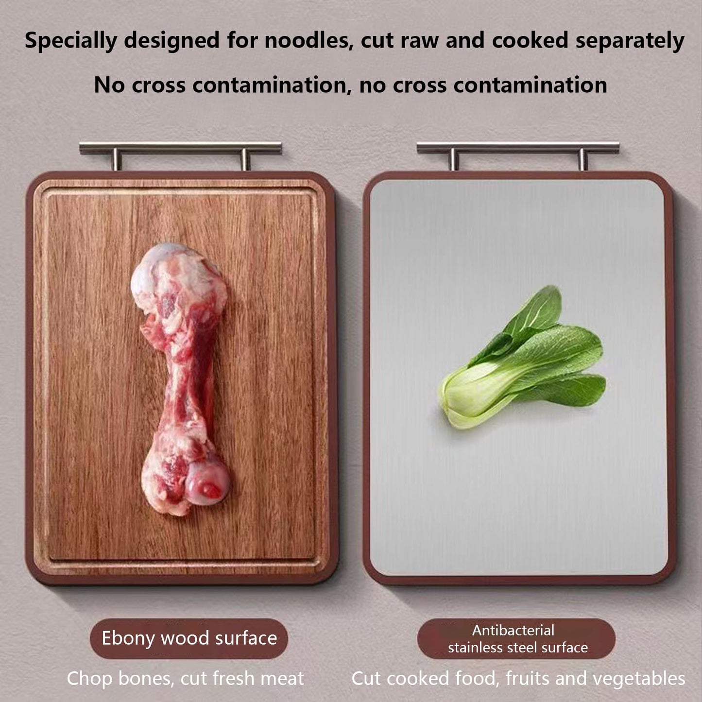 Durable & Reversible Stainless Steel & Wood Cutting Board - Easy-Clean Chopping Boards with Suspension Handle - Versatile, Affordable Kitchen Essential