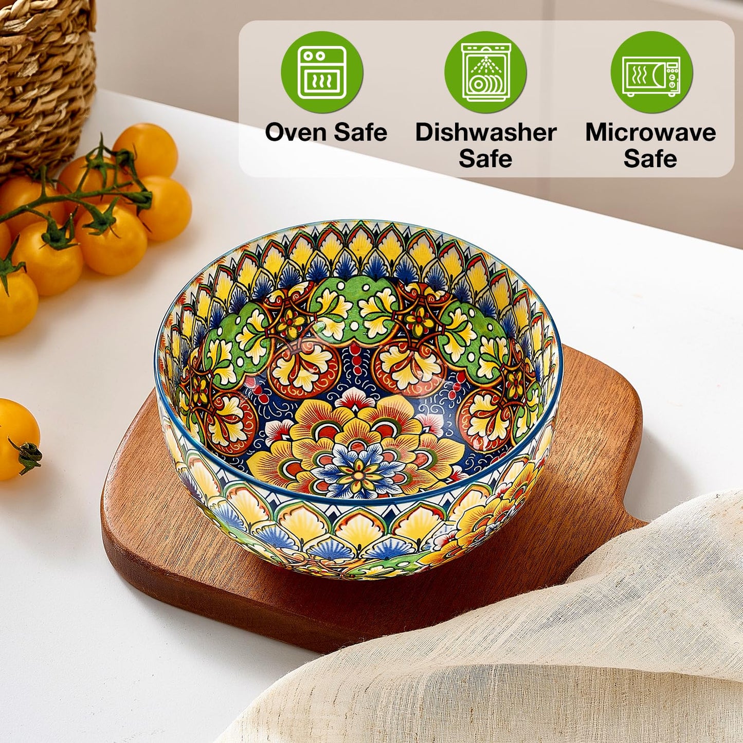 Meolibour Ceramic Cereal Bowls Set of 6, 28 oz Soup Bowls, Colorful Bowls Set for Kitchen, Dessert Bowls for Salad, Pasta, Oatmeal, Ramen, Oatmeal, Fruit, Dishwasher & Microwave Safe