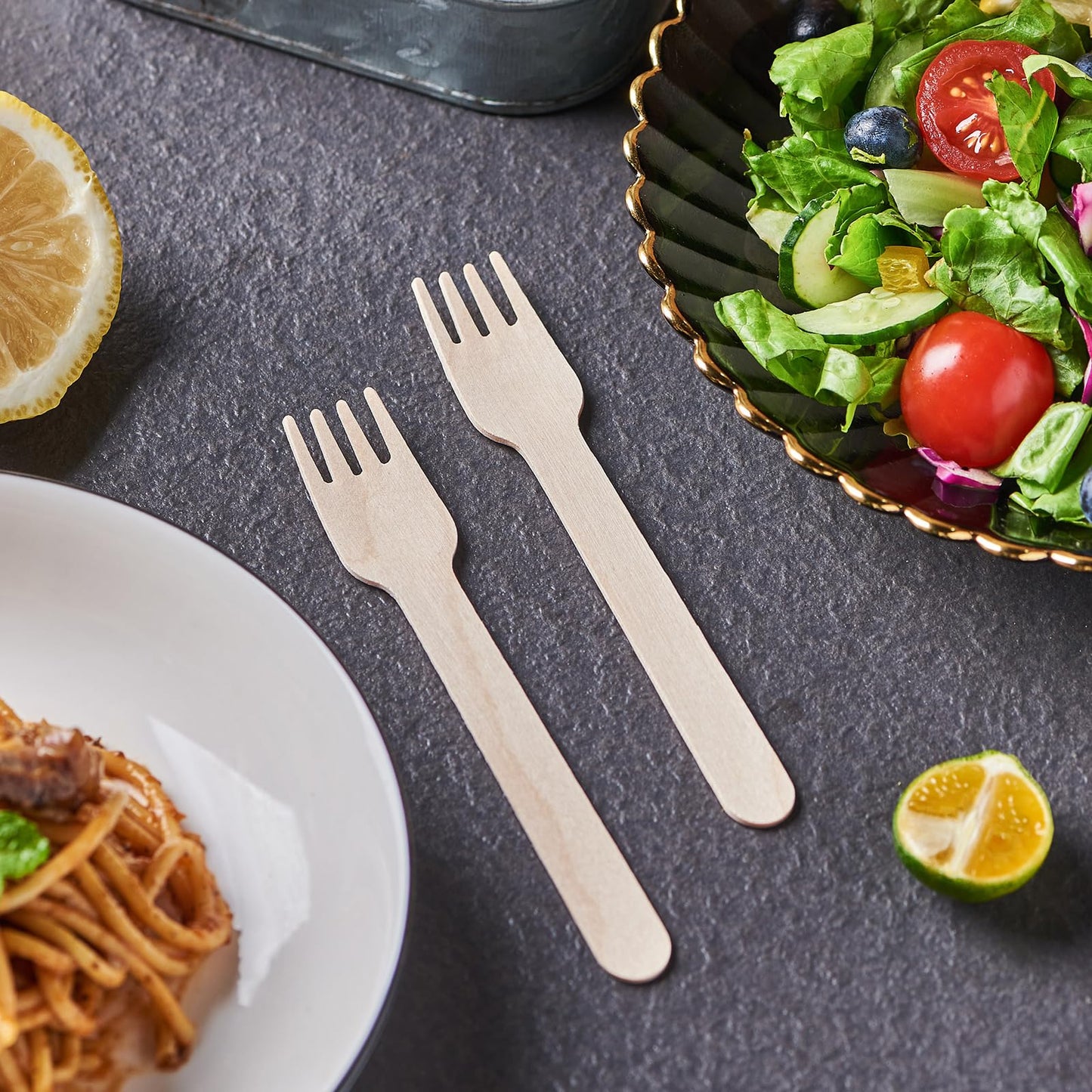 JALUXING 100% Compostable Cutlery Set - 300 Combo Wooden Utensils Disposable Wood Silverware, Eco Friendly Party Flatware Biodegradable Recyclable Sustainable (Formerly FULING)