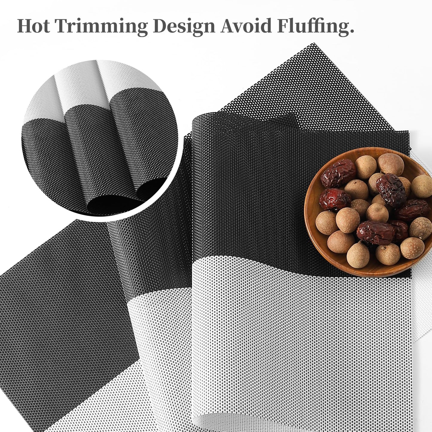 Leetaltree Gray with White Grid Pattern Placemats Set of 6 - Heat Resistant Non-Slip Place mats for Dining Table, Washable Durable PVC Vinyl Woven Table Mats(Grey Grid, 6)