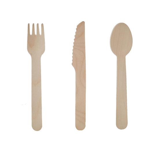 JALUXING 100% Compostable Cutlery Set - 300 Combo Wooden Utensils Disposable Wood Silverware, Eco Friendly Party Flatware Biodegradable Recyclable Sustainable (Formerly FULING)