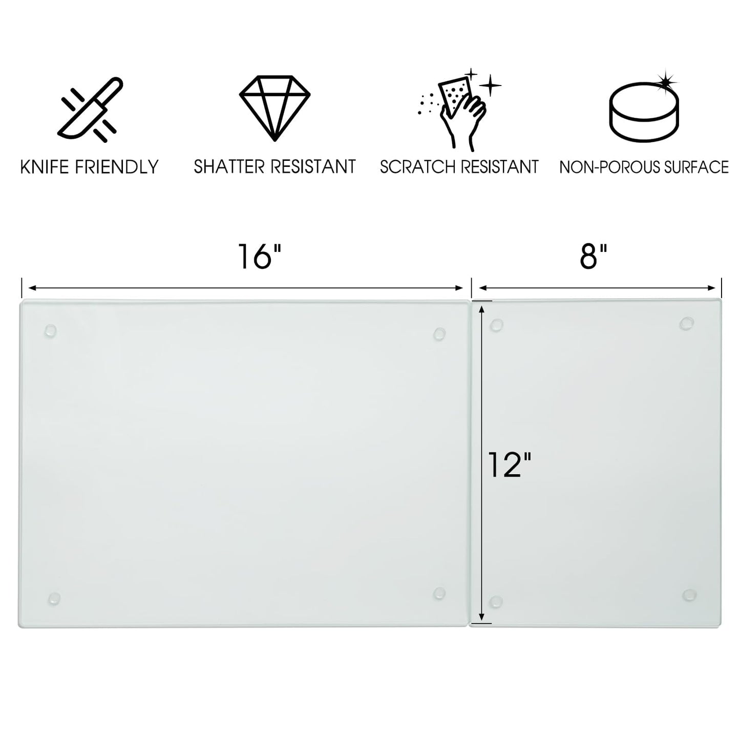 VSAR House Tempered Glass Cutting Boards for Kitchen, 2Pcs Glass Chopping Boards, 16"x12" & 12"x8" Clear Glass Cutting Board Set With NonSlip Feet, Scratch Resistant, Heat Resistant, Easy to Clean