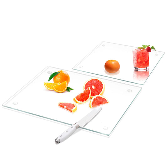 VSAR House Tempered Glass Cutting Boards for Kitchen, 2Pcs Glass Chopping Boards, 16"x12" & 12"x8" Clear Glass Cutting Board Set With NonSlip Feet, Scratch Resistant, Heat Resistant, Easy to Clean