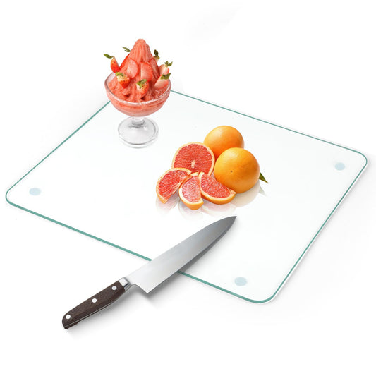 FUIJOL Tempered Glass Cutting Board for Kitchen Counter, Clear Cutting Board for Countertop with Rubber Feet – Heat, Scratch, Shatter Resistant, Dishwasher Safe, Easy to Clean, 8x12"