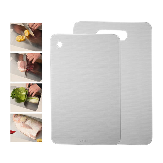 Stainless Steel Cutting Board, 2 PCS Cutting Boards for Kitchen, 304 Stainless Non Stick Chopping Cutting Board for Meat Fruit & Vegetable (13.4 x 9 in, 11.8 x 7.9 in)