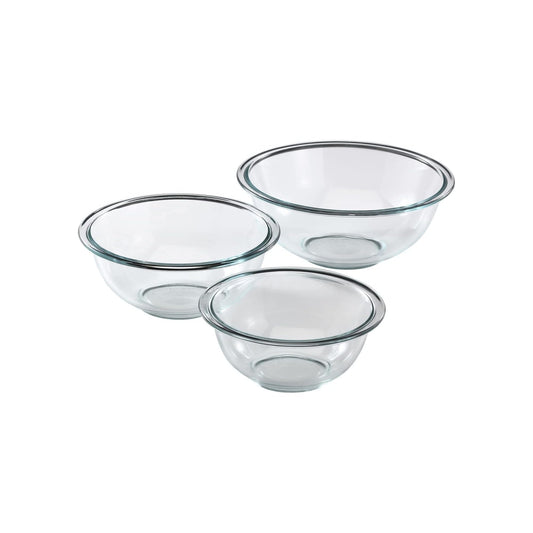 Pyrex Smart Essentials 3-Pack Prepware Mixing Bowl Set (1QT, 1.5QT, 2.5QT) Glass Mixing Bowls, Dishwasher, Microwave and Freezer Safe
