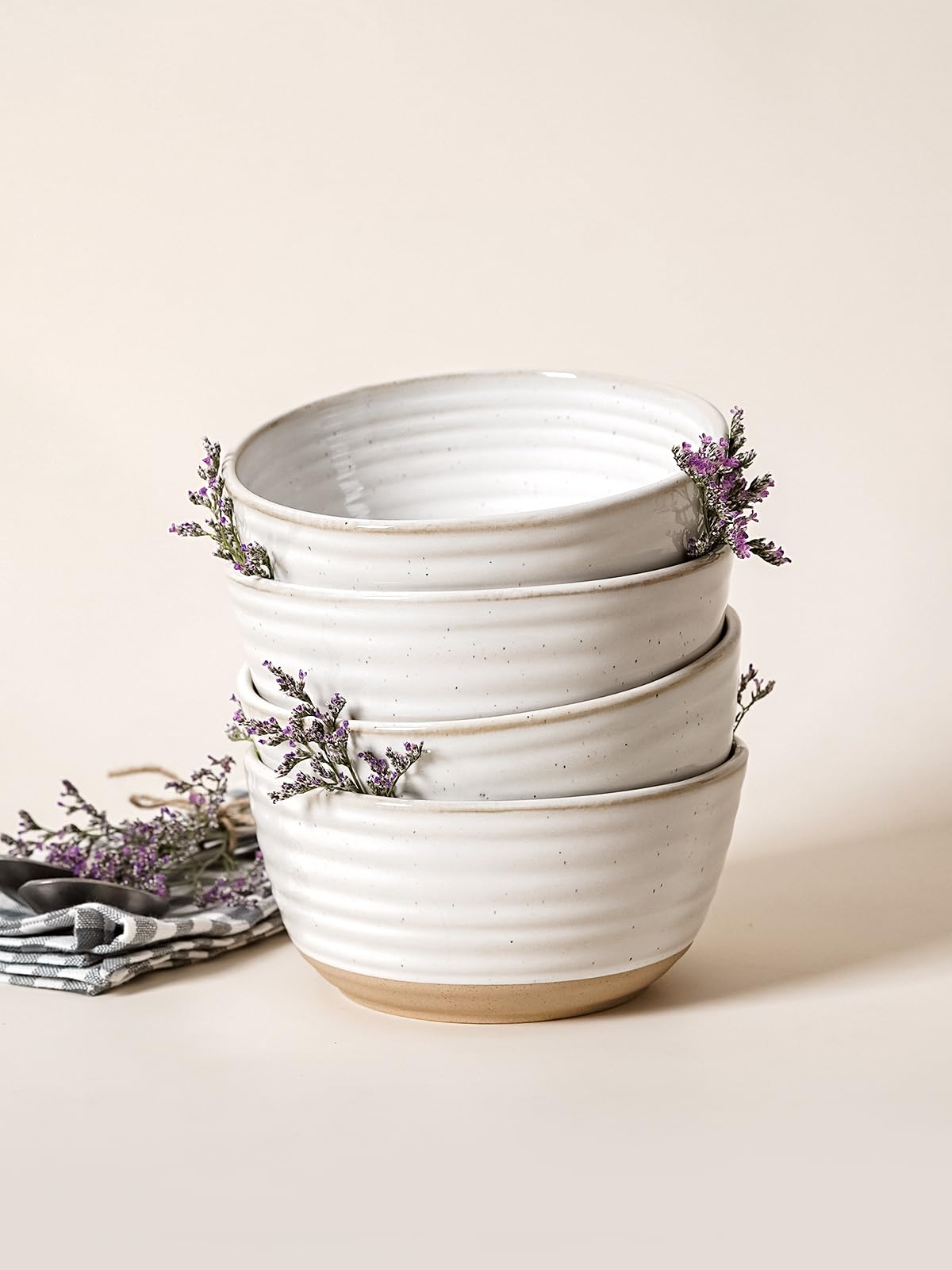 LE TAUCI Soup bowls 28 oz, Ceramic Cereal Bowl for Kitchen, Stoneware Bowl for Pho, Chip, Fruit, Salad, Noodle, Ramen, Housewarming Present- 6 Inch, Set of 4, Arctic white