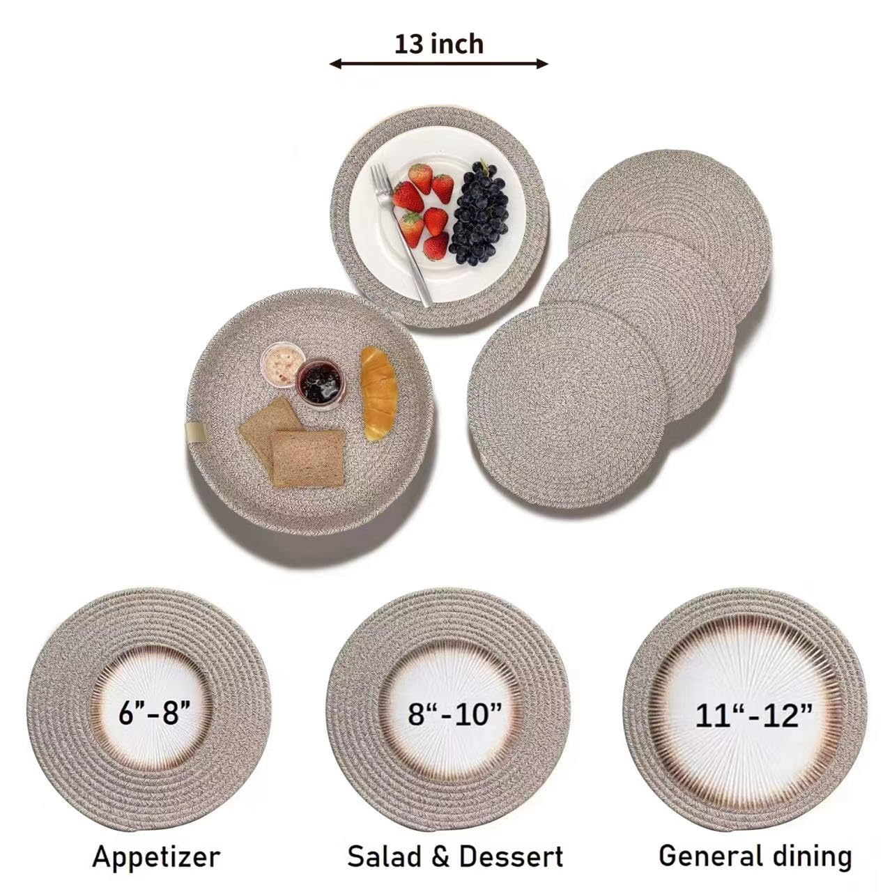 Art PineCone Round Placemats Set of 4, Brown placemat-Woven Cotton Rope Chargers for Dinner Plates, Non-Slip, Heat Resistant Table Decor, Boho Farmhouse Kitchen Decor(Brown Mixed, 13-inch)