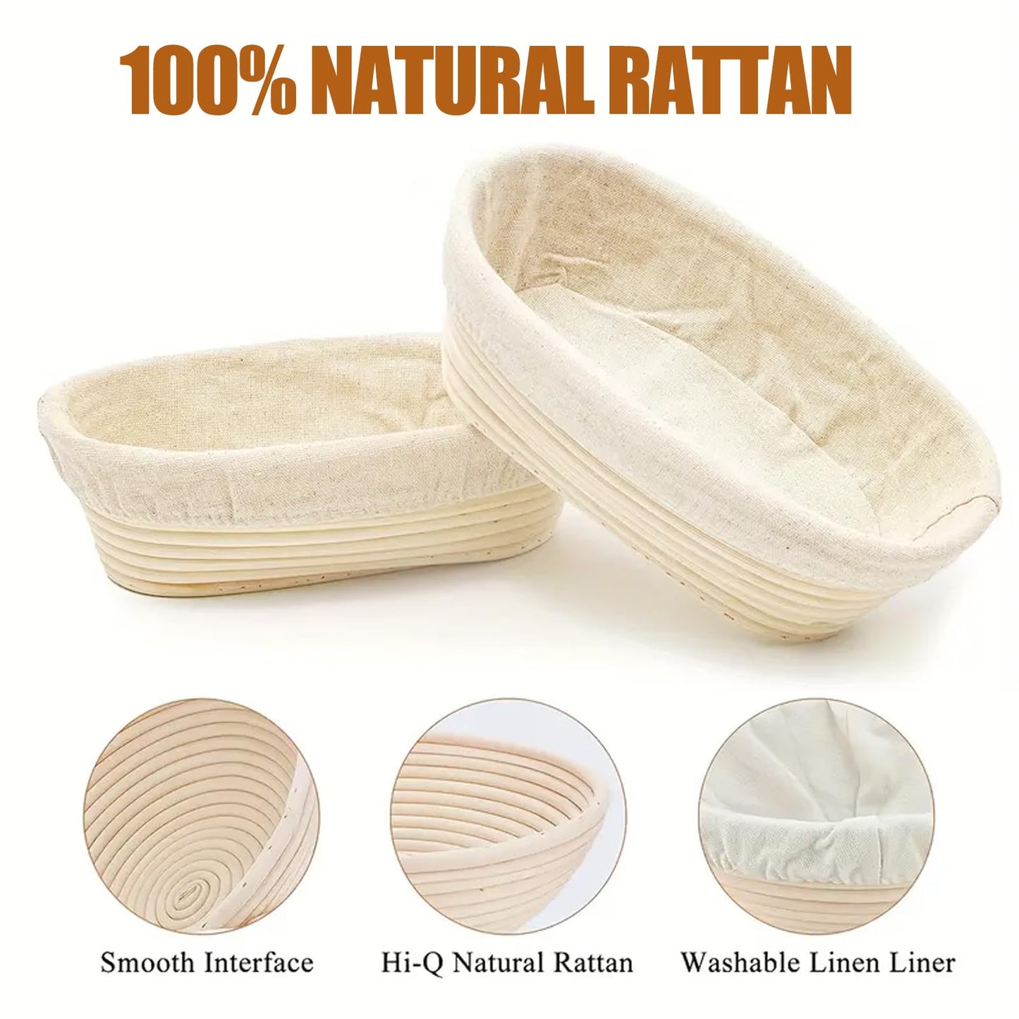 Ineyger Banneton Bread Proofing Basket - 10 inch Banneton Basket Sourdough Proofing Baskets Set of 2 Oval Proofing Bowls with Liners for Professional & Home Artisan Sourdough Bread Baking Supplies
