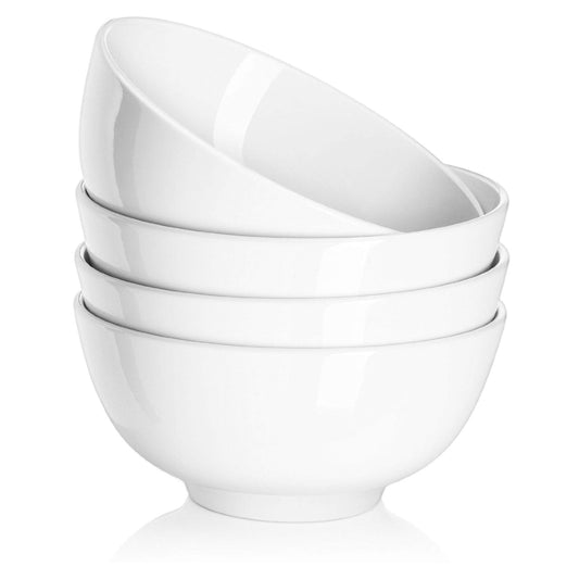 DOWAN 22 OZ White Ceramic Bowls Set of 4 - Perfect for Soup Bowls for Kitchen, Cereal Bowl, Ramen Bowl, Microwave Safe for Oatmeal, Fruit,Salad and Rice Bowl - Dishwasher & Microwave Safe