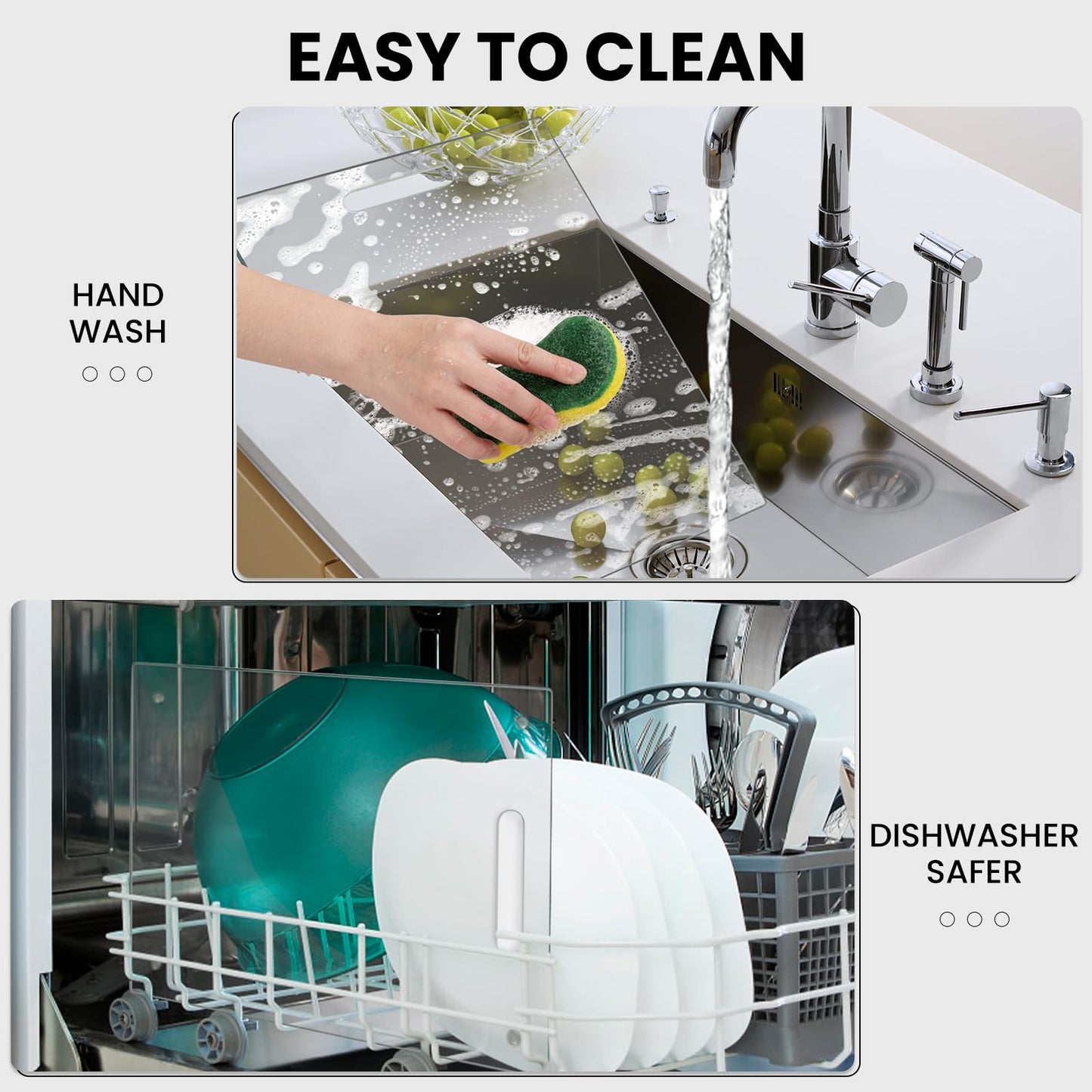 VSAR House Tempered Glass Cutting Boards for Kitchen, 2Pcs Glass Chopping Boards, 16"x12" & 12"x8" Clear Glass Cutting Board Set With NonSlip Feet, Scratch Resistant, Heat Resistant, Easy to Clean