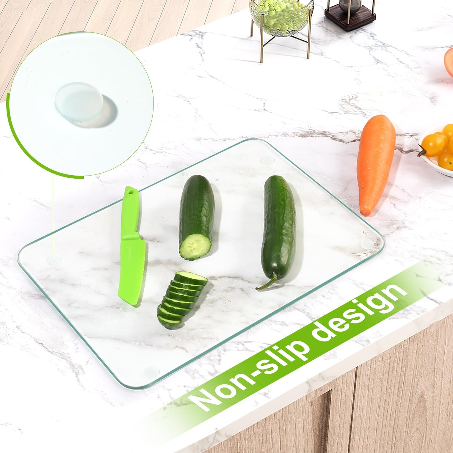 FUIJOL Tempered Glass Cutting Board for Kitchen Counter, Clear Cutting Board for Countertop with Rubber Feet – Heat, Scratch, Shatter Resistant, Dishwasher Safe, Easy to Clean, 8x12"