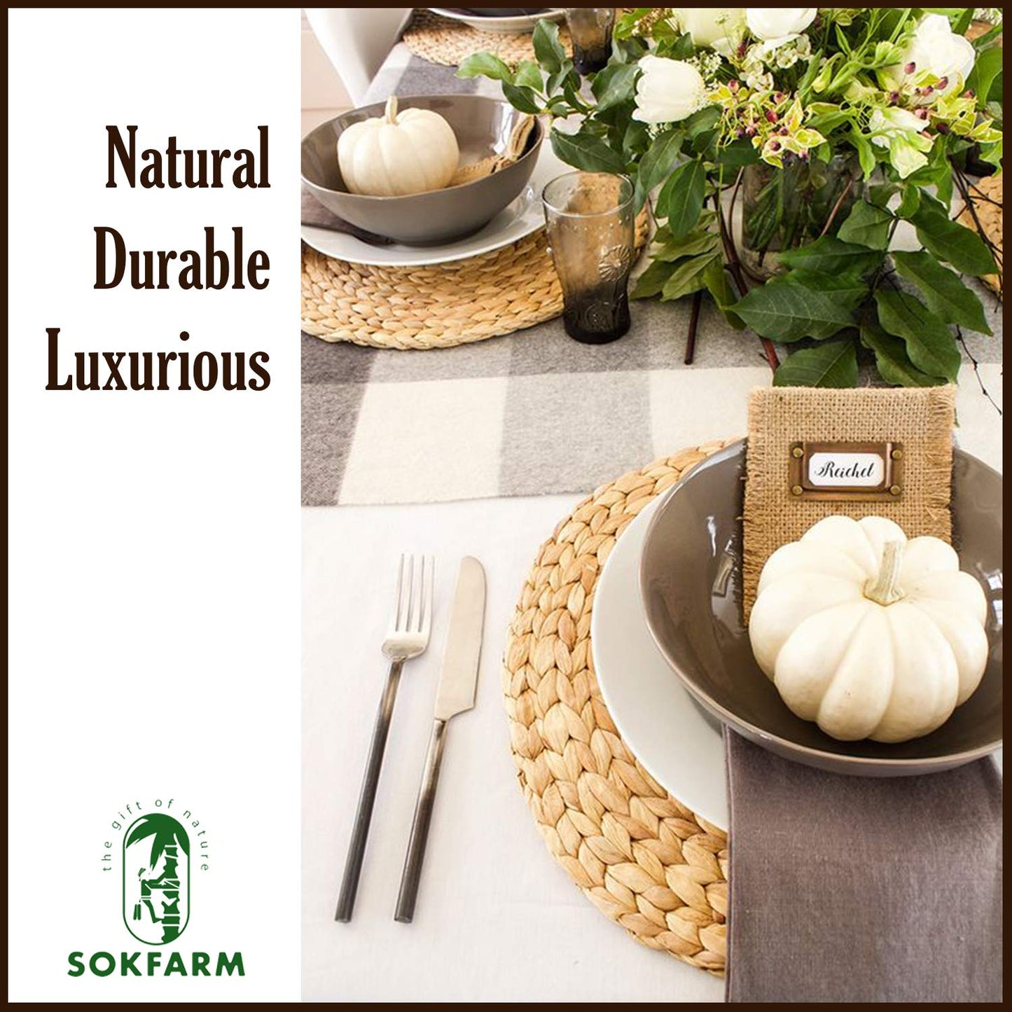 Woven Placemats Set of 6, Table Mats Set of 6, Water Hyacinth Round Placemats for Round Table, Chargers for Dinner Plates, Wicker Chargers for Dinner Plates, Woven Placemat, Place Mats 13.4 in