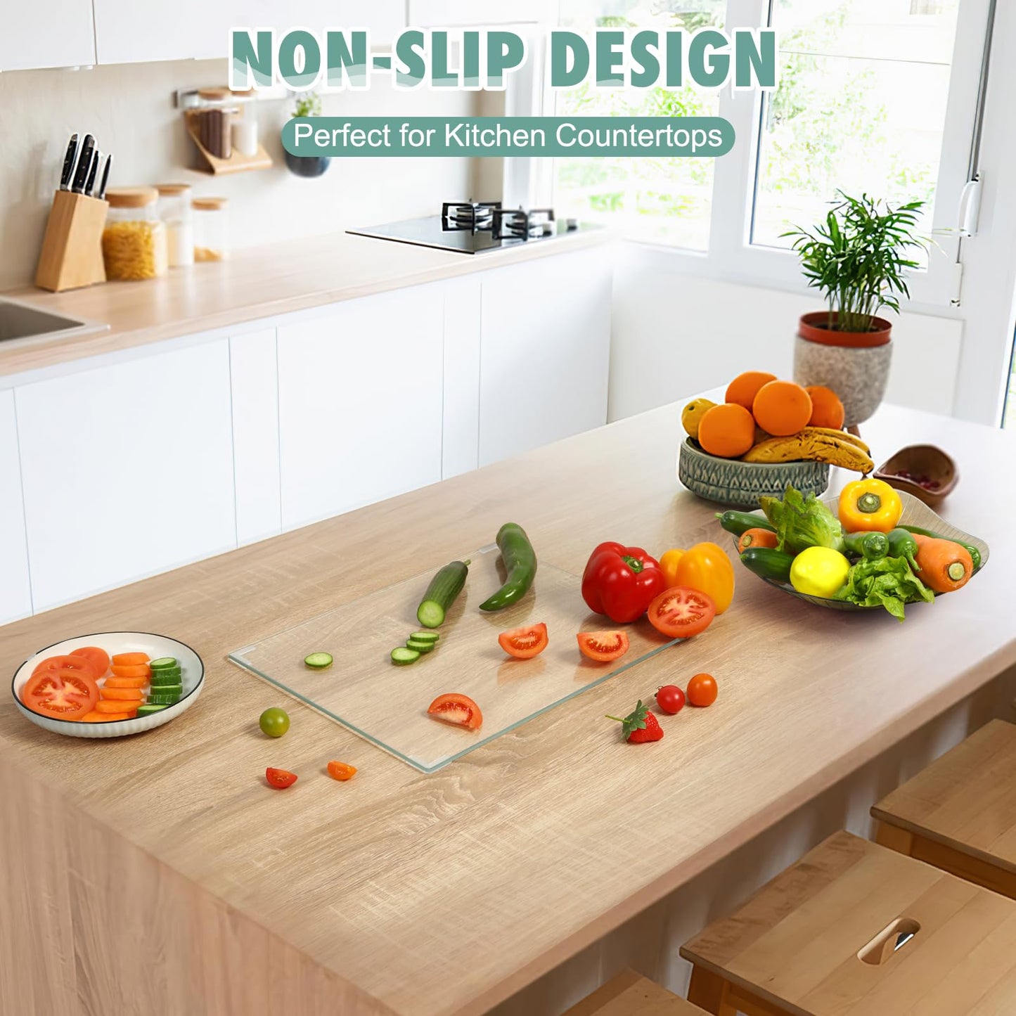 3Pcs Tempered Glass Cutting Board for Kitchen Counter, FAAYUCK Glass Cutting Board with Non-Slip Feet, Heat Resistant, Non-Slip, Scratch Resistant, Shatter Resistant (8"x12"&10"x14"&12"x16")