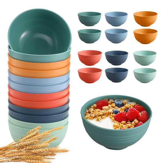 HEYCOME 12 Pcs Unbreakable Cereal Bowls Set, 26 Oz Wheat Straw Bowls Set, Microwave & Dishwasher Safe Bowls for Kitchen, Reusable Plastic Bowls for Soup, Salad and Snack, BPA Free, Multicolor
