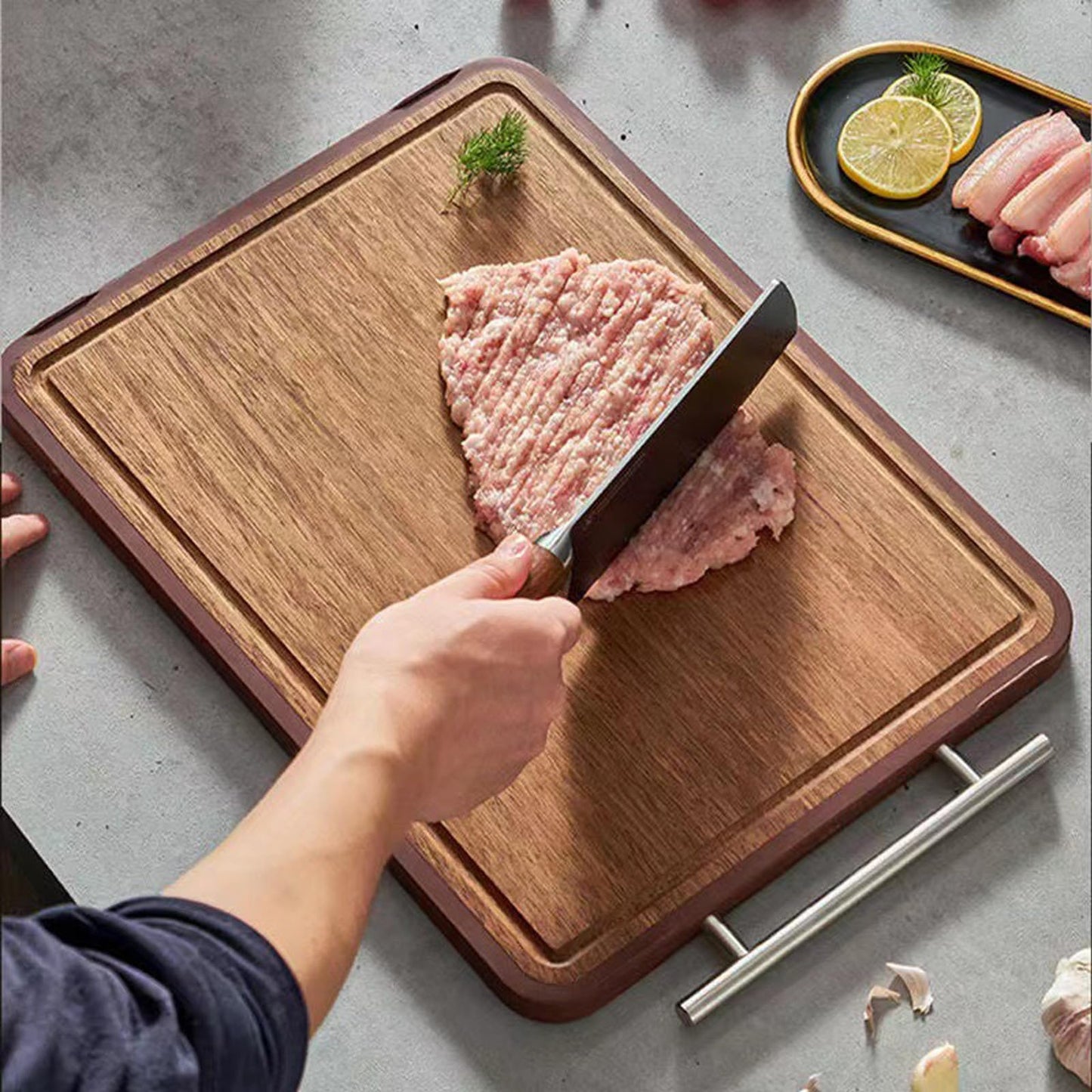 Durable & Reversible Stainless Steel & Wood Cutting Board - Easy-Clean Chopping Boards with Suspension Handle - Versatile, Affordable Kitchen Essential