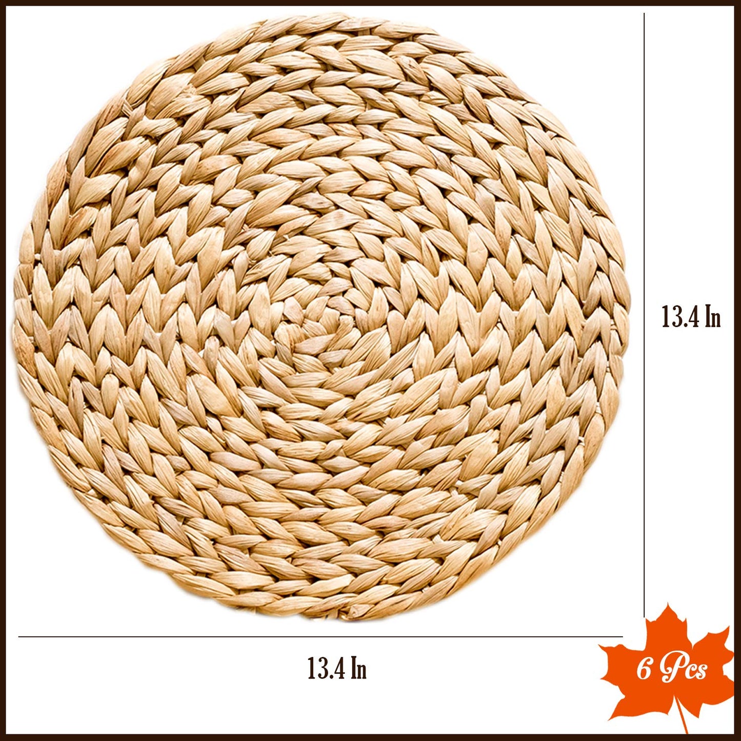 Woven Placemats Set of 6, Table Mats Set of 6, Water Hyacinth Round Placemats for Round Table, Chargers for Dinner Plates, Wicker Chargers for Dinner Plates, Woven Placemat, Place Mats 13.4 in