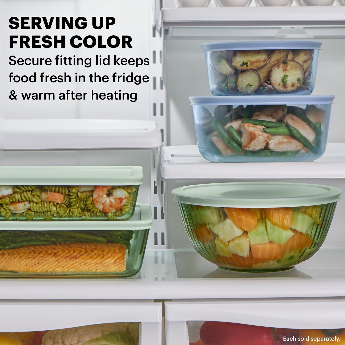 Pyrex Year Of Color Sculpted (3-Pack| 1.3 QT, 2.3 QT, 4.5 QT) Tinted Glass Mixing Bowls Set With Lids For Prepping, Baking and Cooking, Preheated Oven, Dishwasher, Freezer, and Microwave Safe
