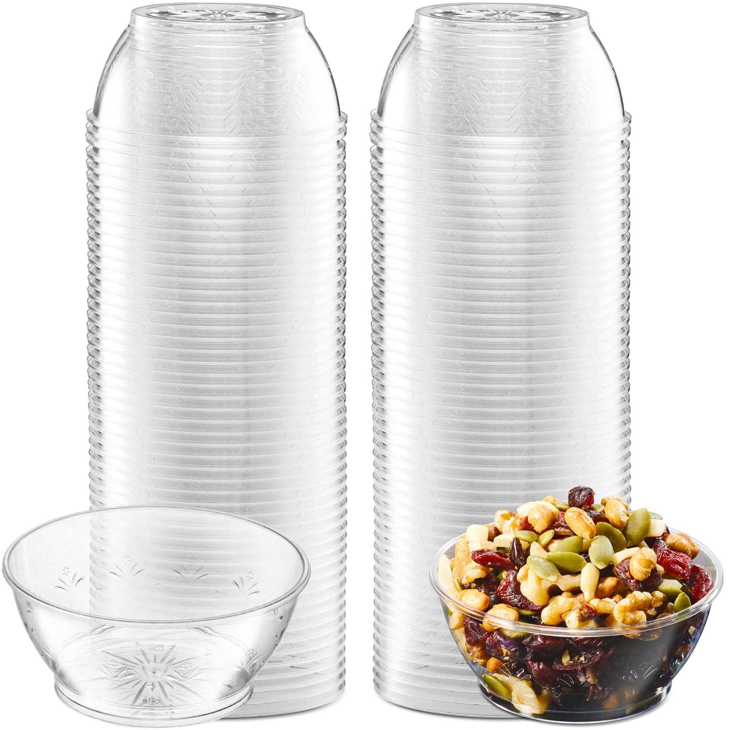 JoyServe Clear Mini Plastic Bowls - (Bulk 100 Pack) 6 Oz Disposable Premium Hard Plastic Dessert Bowls for Serving, Weddings, Catering, Parties, Salsa, Home or Event Party Supplies