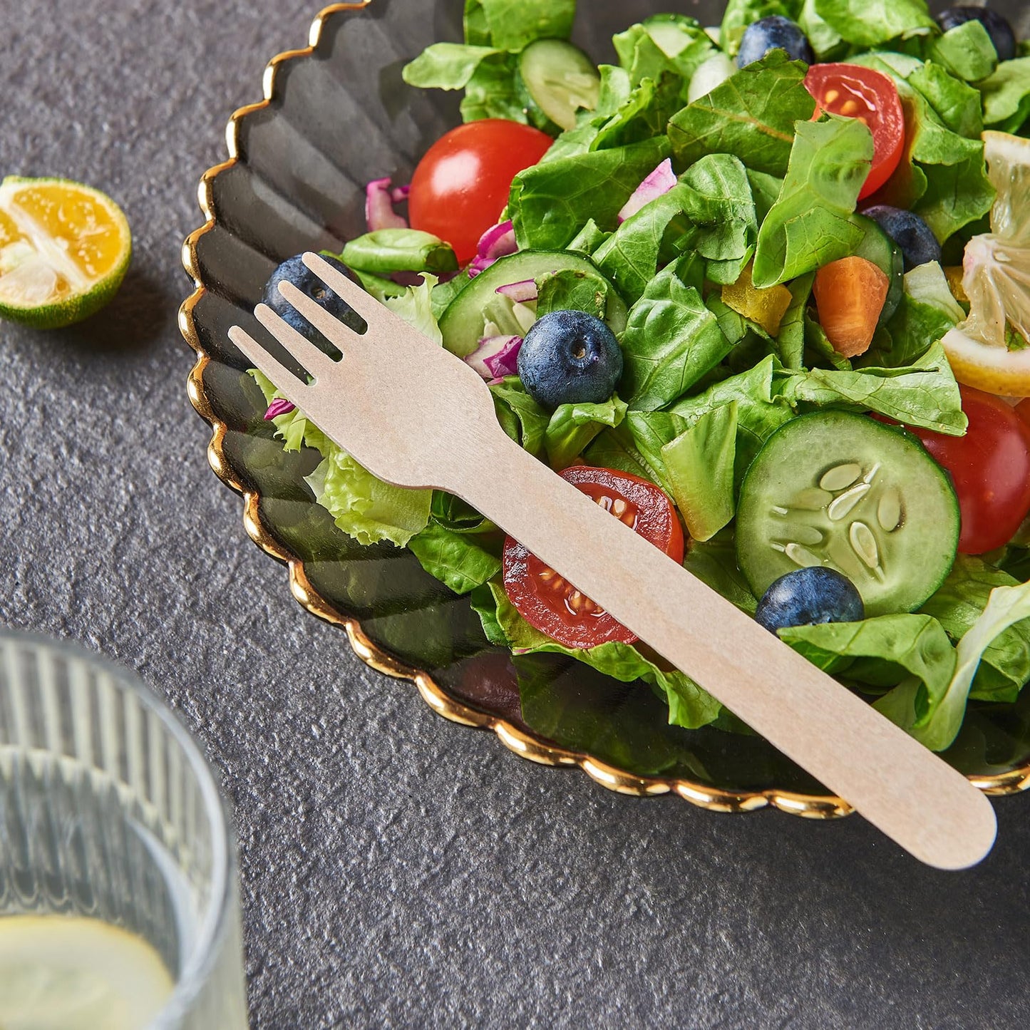 JALUXING 100% Compostable Cutlery Set - 300 Combo Wooden Utensils Disposable Wood Silverware, Eco Friendly Party Flatware Biodegradable Recyclable Sustainable (Formerly FULING)