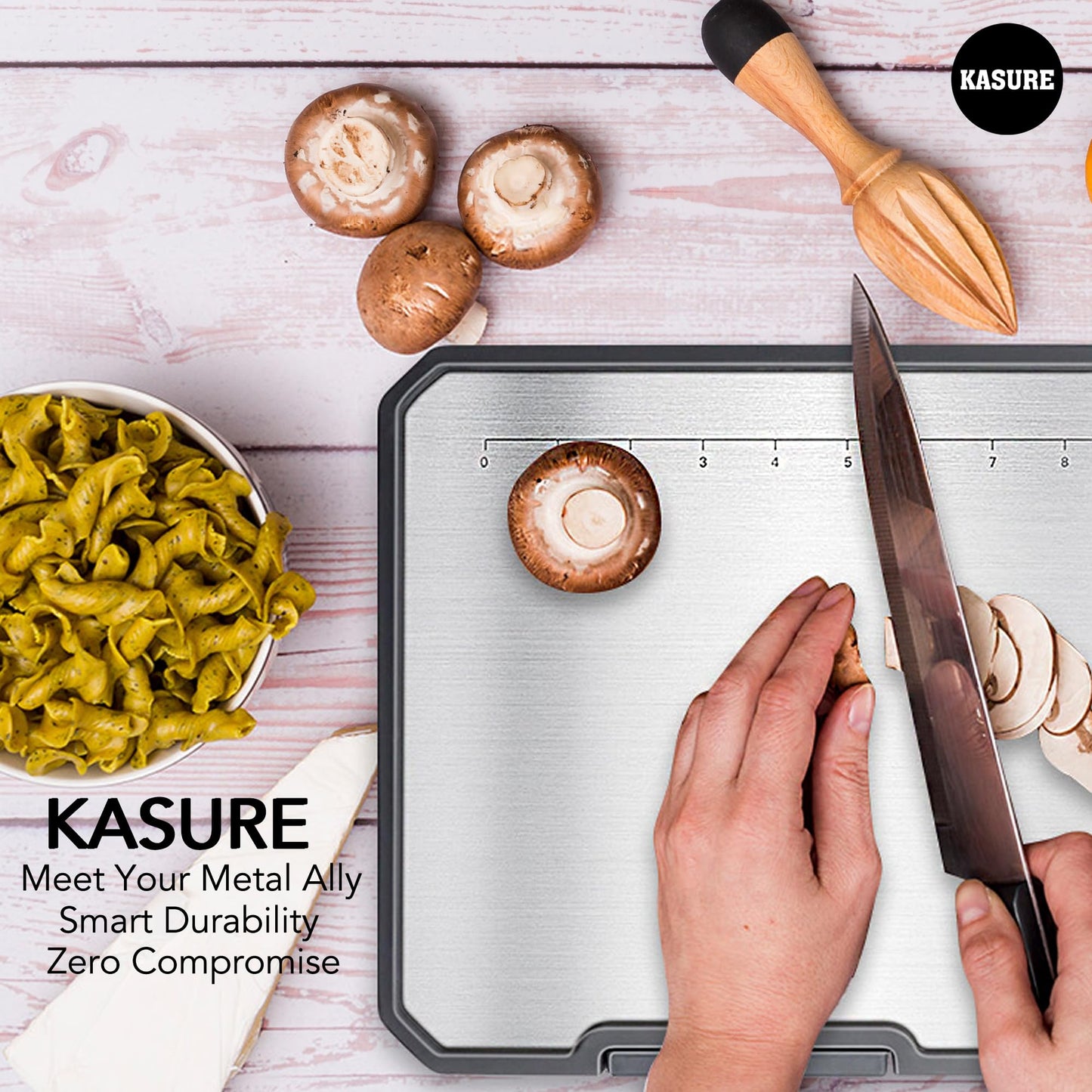 KASURE Medical-Grade Titanium Cutting Board with Measurements, Two Side Titanium Chopping Board for Meat/Seafood, Versatile Cutting Board for Multi-purpose Kitchen Tasks
