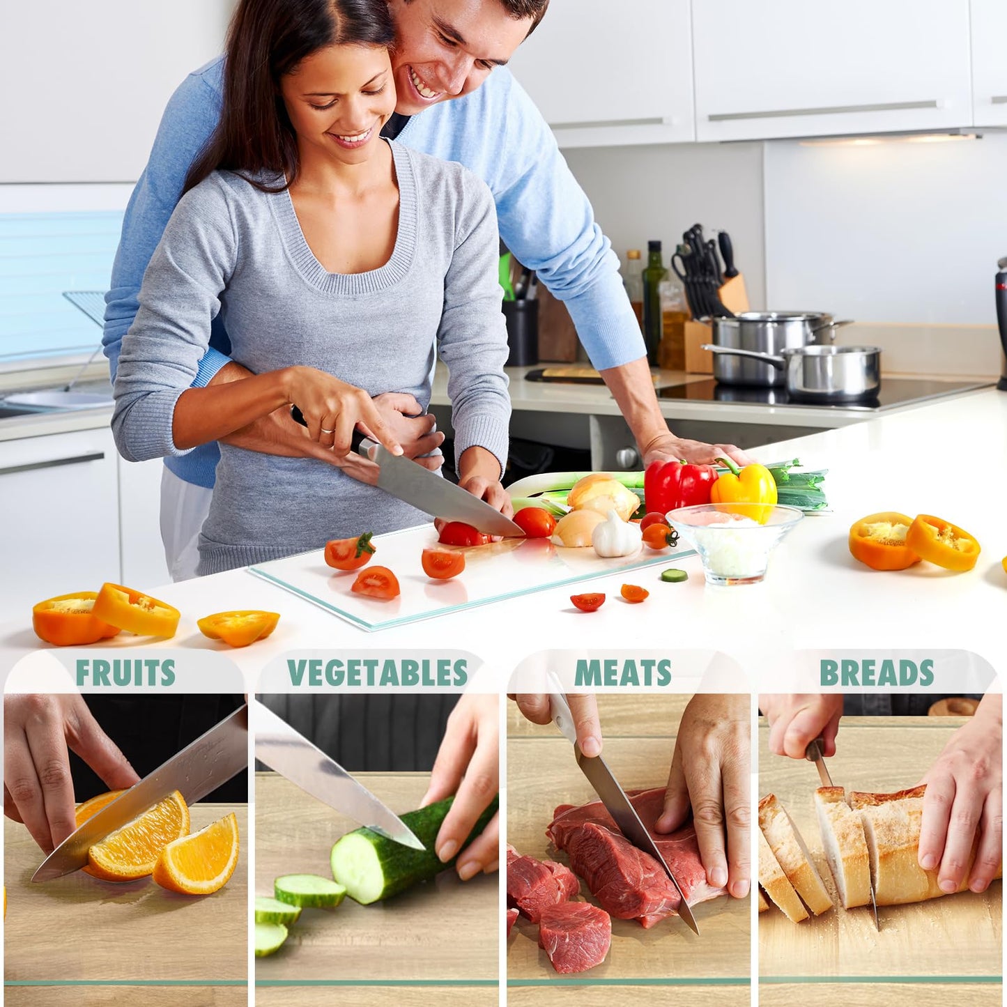 3Pcs Tempered Glass Cutting Board for Kitchen Counter, FAAYUCK Glass Cutting Board with Non-Slip Feet, Heat Resistant, Non-Slip, Scratch Resistant, Shatter Resistant (8"x12"&10"x14"&12"x16")