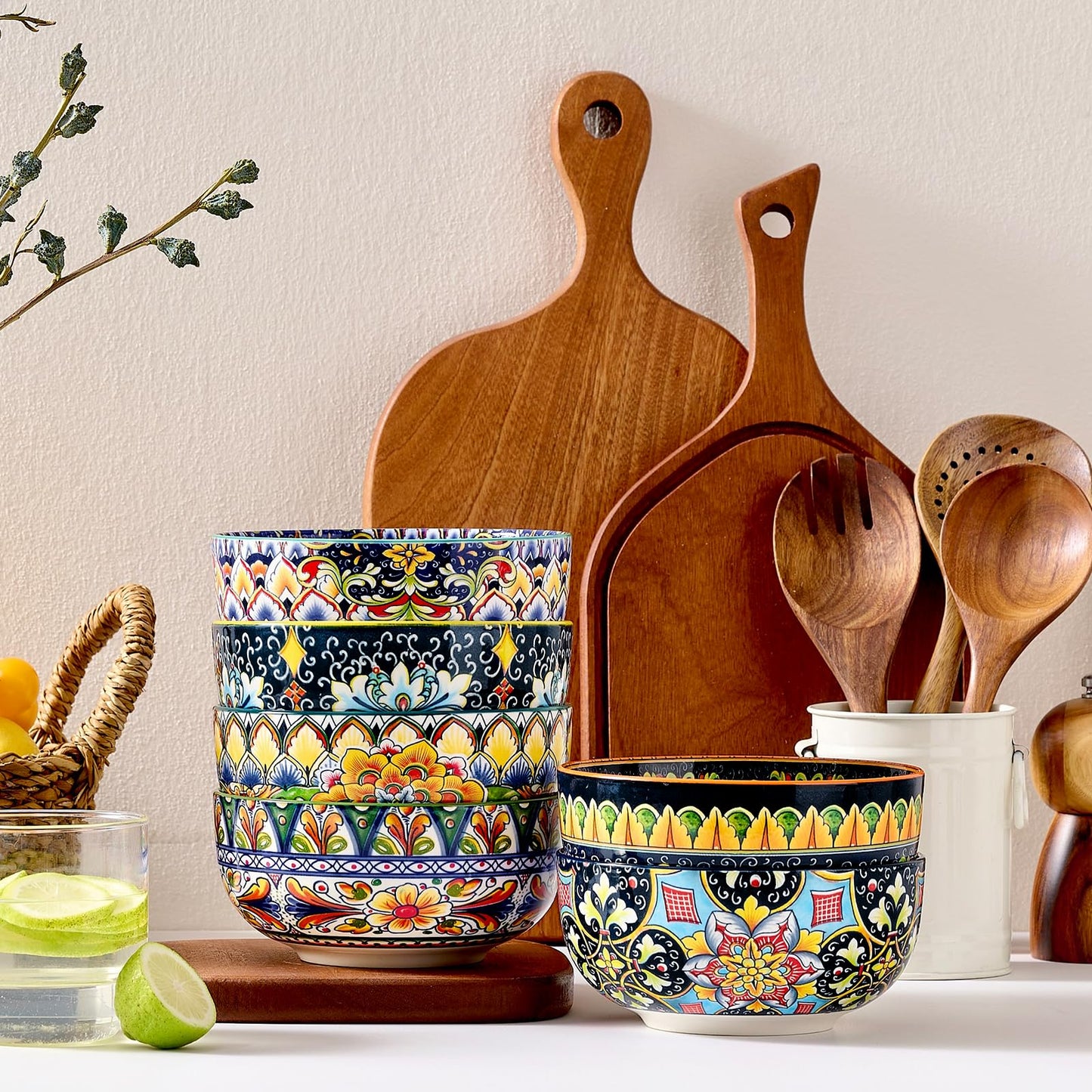 Meolibour Ceramic Cereal Bowls Set of 6, 28 oz Soup Bowls, Colorful Bowls Set for Kitchen, Dessert Bowls for Salad, Pasta, Oatmeal, Ramen, Oatmeal, Fruit, Dishwasher & Microwave Safe
