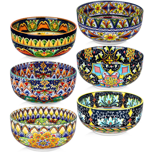 Meolibour Ceramic Cereal Bowls Set of 6, 28 oz Soup Bowls, Colorful Bowls Set for Kitchen, Dessert Bowls for Salad, Pasta, Oatmeal, Ramen, Oatmeal, Fruit, Dishwasher & Microwave Safe