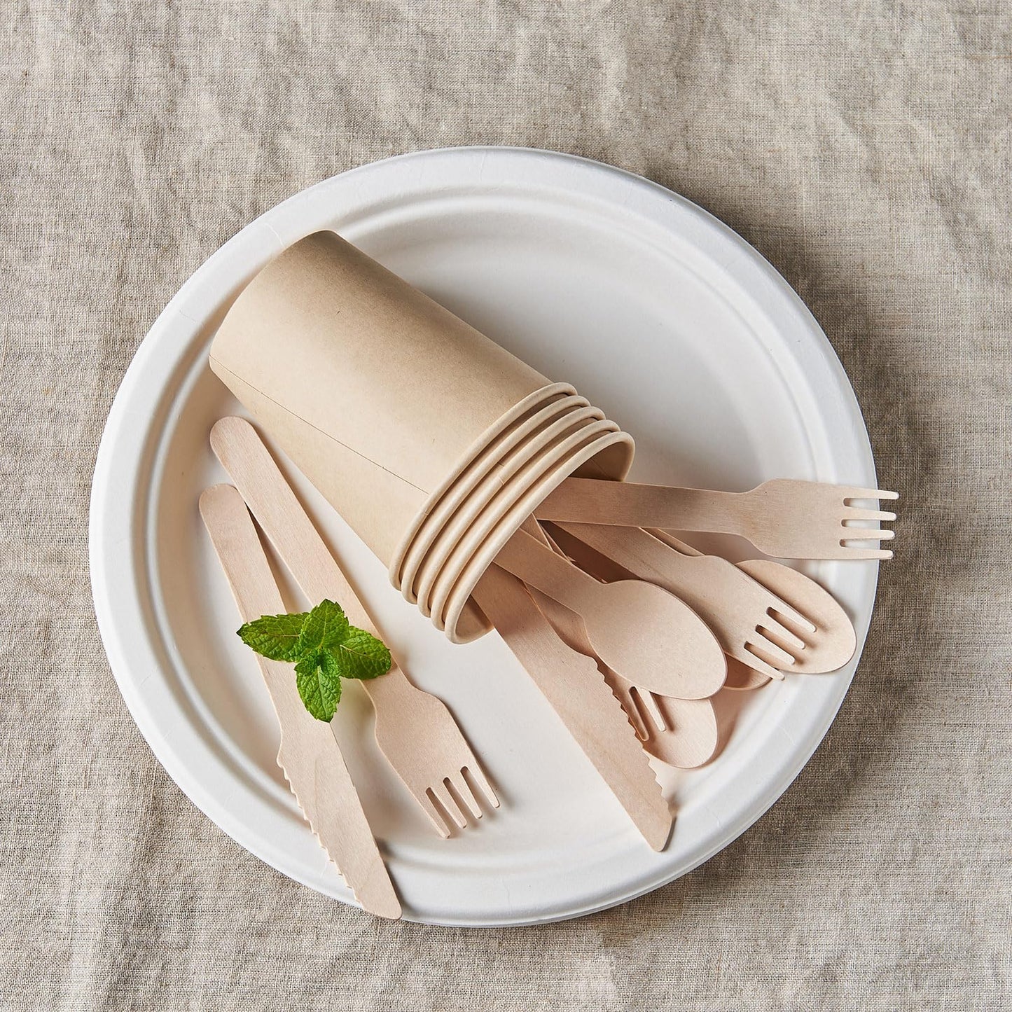 JALUXING 100% Compostable Cutlery Set - 300 Combo Wooden Utensils Disposable Wood Silverware, Eco Friendly Party Flatware Biodegradable Recyclable Sustainable (Formerly FULING)
